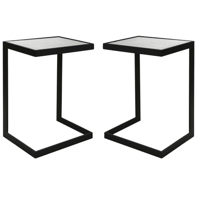 Home Square Cantilever Glass Top End Table in Black - Set of 2