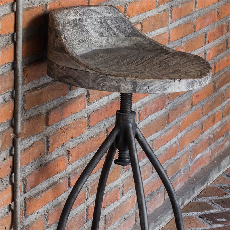 Home Square Wooden Bar Stool with Hand Carved Seat in Gray - Set of 3