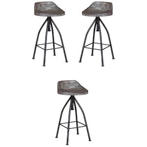 Home Square Wooden Bar Stool with Hand Carved Seat in Gray - Set of 3