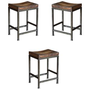 Home Square 24&quot Counter Stool in Dark Walnut and Brushed Steel - Set of 3