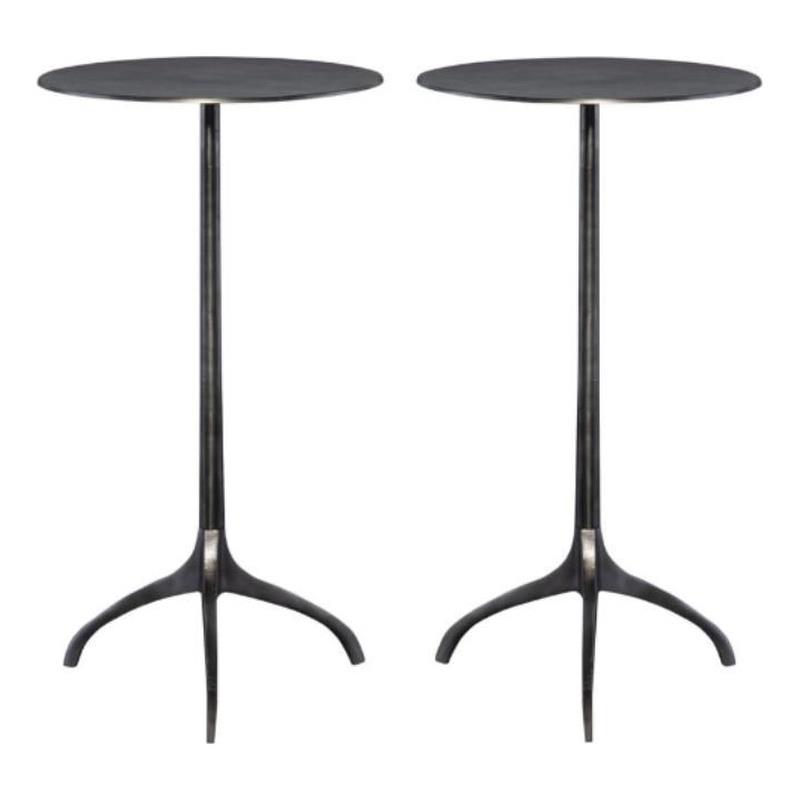 Home Square Industrial Accent Table in Antique Nickel - Set of 2