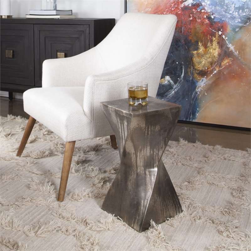 Home Square Aluminum Accent Table in Tarnished Silver - Set of 2