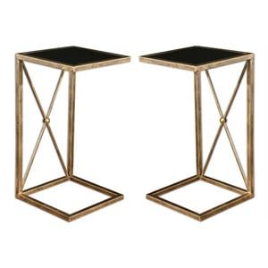 Home Square Iron & Glass Side Table in Antique Gold - Set of 2