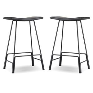 Home Square 26.5&quot Leather Counter Stool with Powder Coated in Black - Set of 2