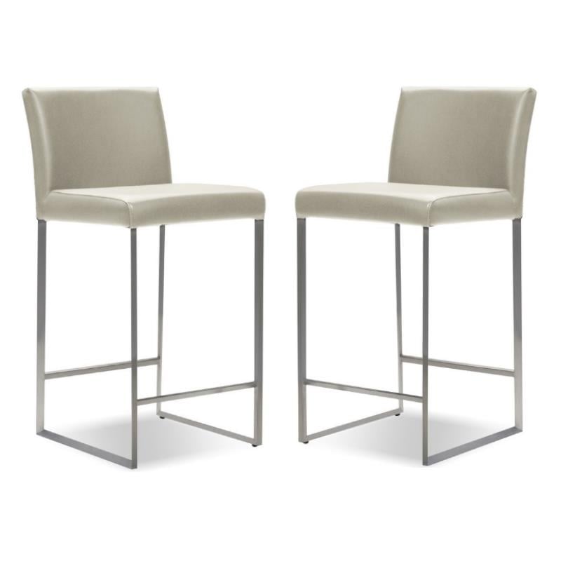 Home Square Modern Leather and Stainless Steel Counter Stool in Brown - Set of 2