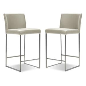 Home Square Modern Leather and Stainless Steel Counter Stool in Brown - Set of 2