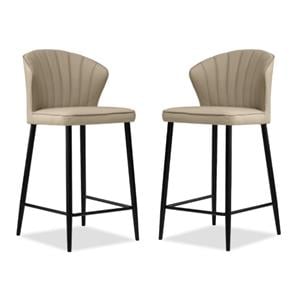 Home Square Counter Stool Wheat Leather in Black Legs - Set of 2