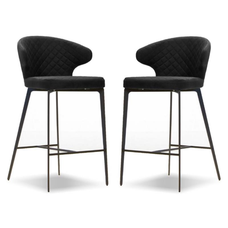 Home Square Counter Stool Coal Fabric in Iron Painted Legs - Set of 2
