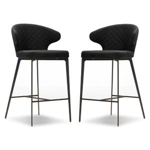 Home Square Counter Stool Coal Fabric in Iron Painted Legs - Set of 2