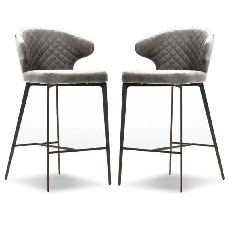 Home Square Counter Stool Fawn Fabric in Iron Painted Legs - Set of 2