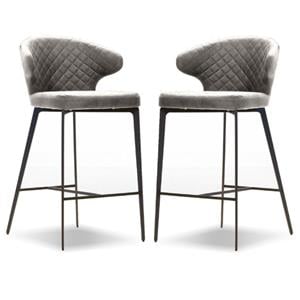 Home Square Counter Stool Fawn Fabric in Iron Painted Legs - Set of 2