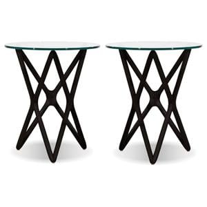 Home Square 22&quot Tall Glass End Table with Black Crown in Clear - Set of 2