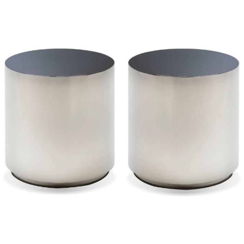 Home Square Modern Stainless Steel End Table in Polished Black Finish - Set of 2