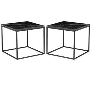 Home Square 19&quot Modern Marble Square End Table in Black - Set of 2