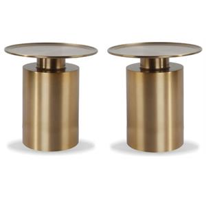 Home Square Modern Aluminum End Table in Antique Brass Finish - Set of 2
