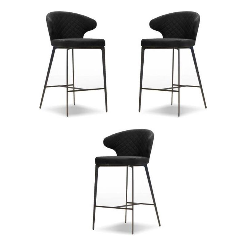 Home Square Counter Stool Coal Fabric in Iron Painted Legs - Set of 3