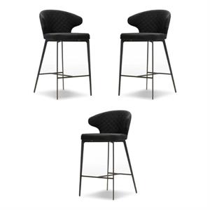 Home Square Counter Stool Coal Fabric in Iron Painted Legs - Set of 3