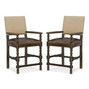 Home Square 25&quot Fabric and Leather Counter Stool in Anthracite Black - Set of 2