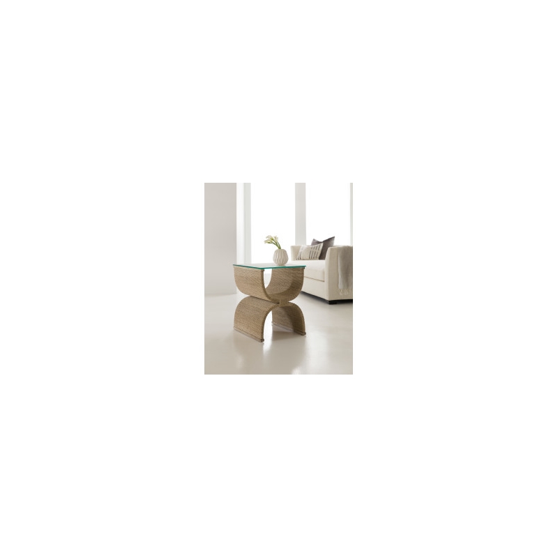 Home Square Rectangle Tempered Glass Top End Table in Woven - Set of 2