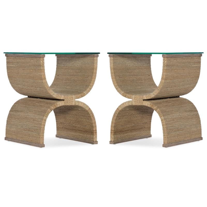 Home Square Rectangle Tempered Glass Top End Table in Woven - Set of 2