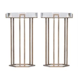 Home Square Textured Metal Base Round End Table in Antique Brass - Set of 2