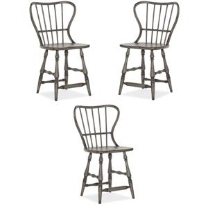 Home Square Dining Room Spindle Back Counter Stool in Speckled Gray - Set of 3