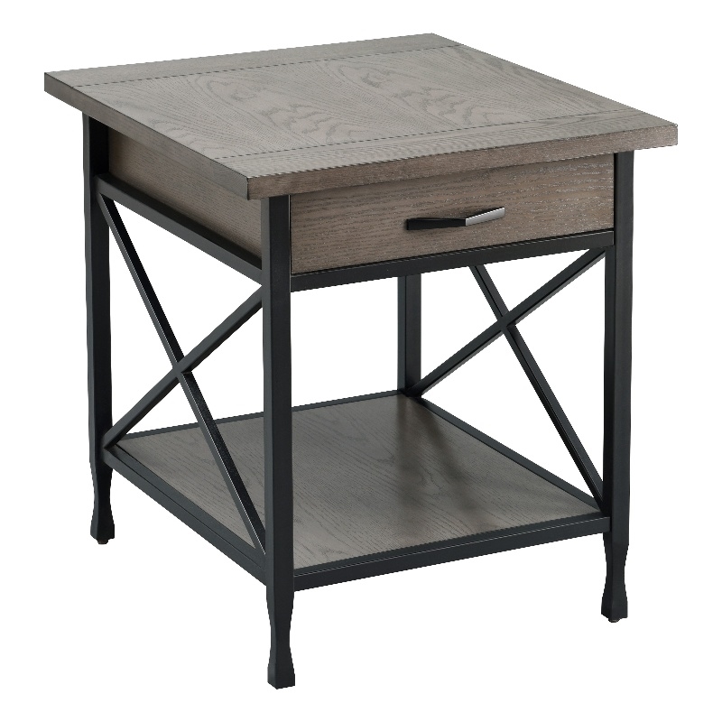 Home Square X-Design Wood and Metal End Table in Smoky Gray Oak - Set of 2