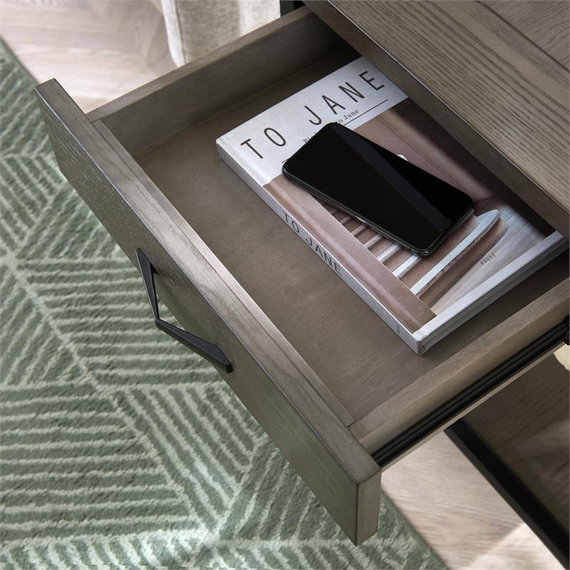 Home Square X-Design Wood and Metal End Table in Smoky Gray Oak - Set of 2