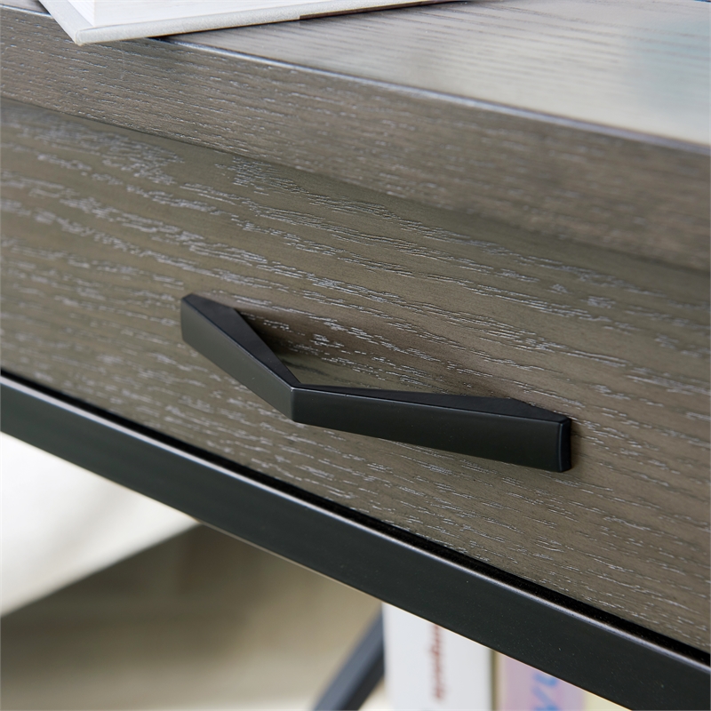 Home Square X-Design Wood and Metal End Table in Smoky Gray Oak - Set of 2