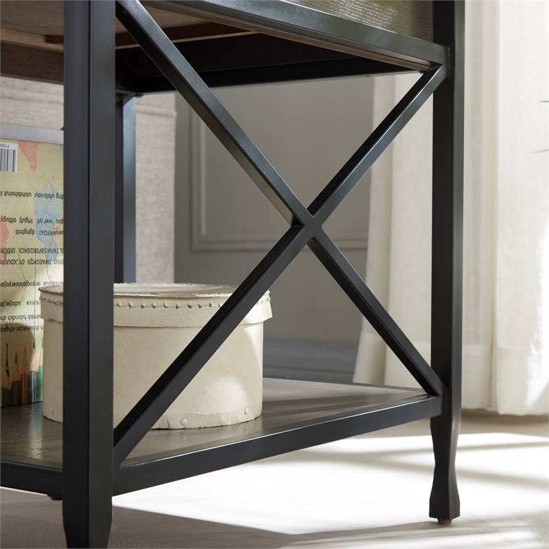 Home Square X-Design Wood and Metal End Table in Smoky Gray Oak - Set of 2