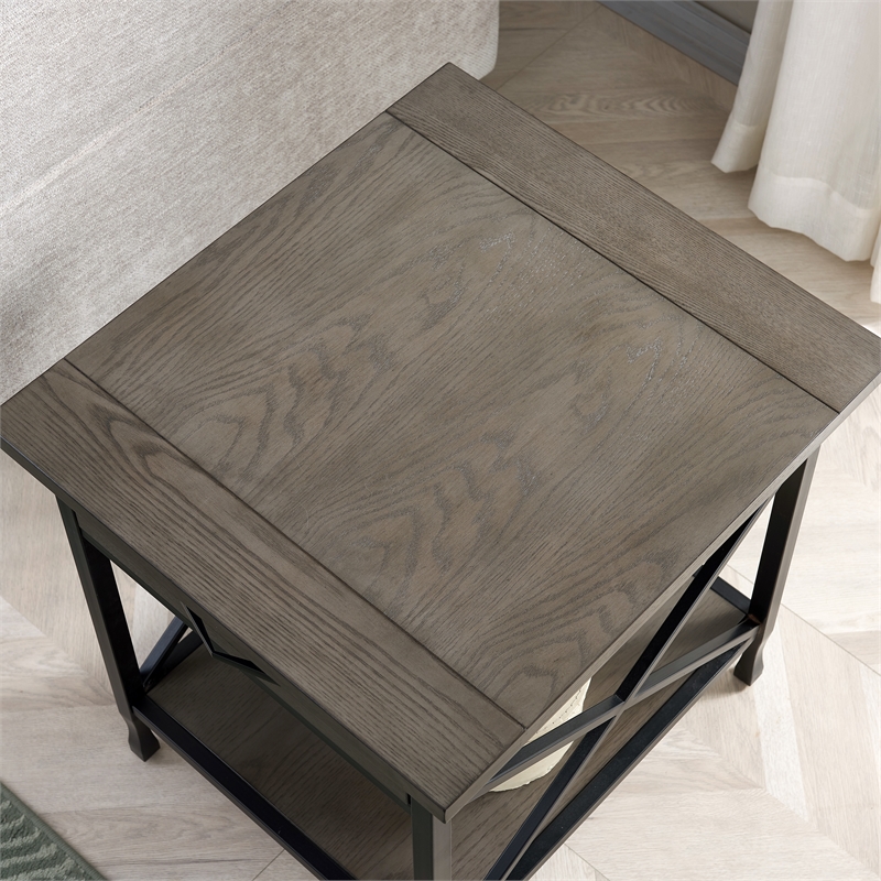 Home Square X-Design Wood and Metal End Table in Smoky Gray Oak - Set of 2