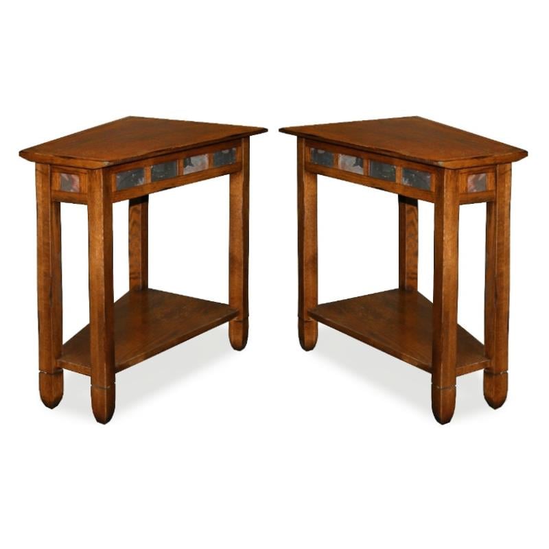Home Square Rustic Slate Wood Recliner Wedge End Table in Rustic Oak - Set of 2