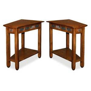 Home Square Rustic Slate Wood Recliner Wedge End Table in Rustic Oak - Set of 2