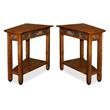 Home Square Rustic Slate Wood Recliner Wedge End Table in Rustic Oak - Set of 2
