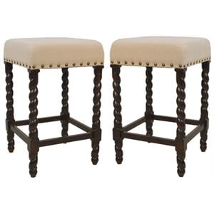 Home Square 24&quot Linen Counter Stool in Espresso Finish - Set of 2