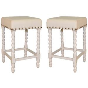 Home Square 24&quot Counter Stool in Vintage White Linen - Set of 2