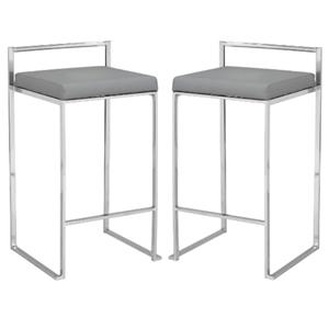 Home Square 25.25&quot Upholstered Counter Stool in Soft Gray - Set of 2
