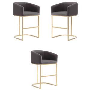 Home Square 40&quot Faux Leather Barstool in Gray & Black - Set of 3