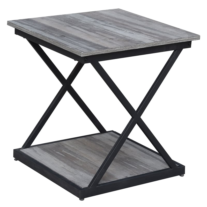 Home Square Metal Side Table in Gray and Black Finish - Set of 2