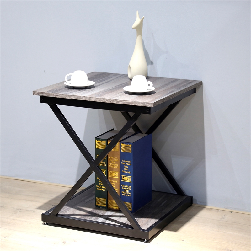 Home Square Metal Side Table in Gray and Black Finish - Set of 2