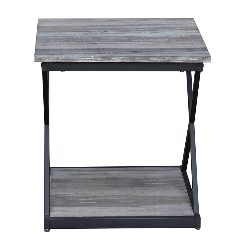 Home Square Metal Side Table in Gray and Black Finish - Set of 2