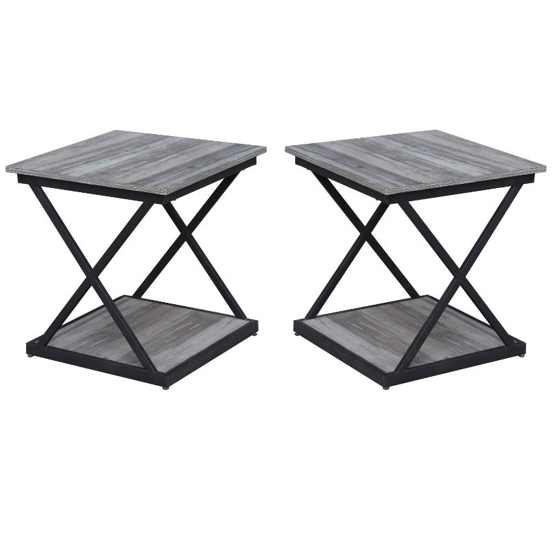 Home Square Metal Side Table in Gray and Black Finish - Set of 2