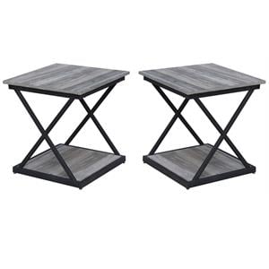 Home Square Metal Side Table in Gray and Black Finish - Set of 2