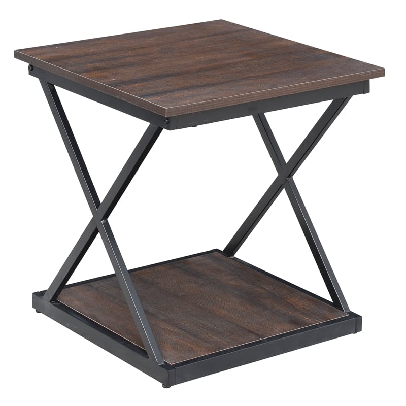 Home Square Metal Side Table in Brown and Black Finish - Set of 2