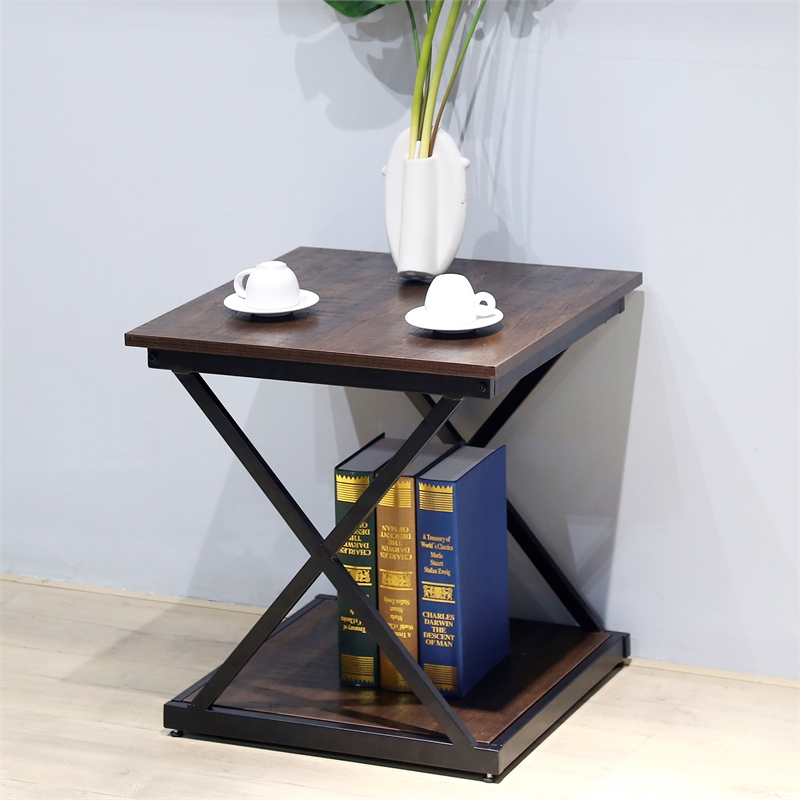 Home Square Metal Side Table in Brown and Black Finish - Set of 2