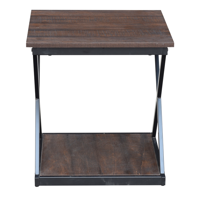 Home Square Metal Side Table in Brown and Black Finish - Set of 2