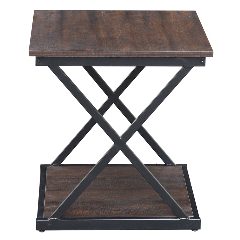 Home Square Metal Side Table in Brown and Black Finish - Set of 2