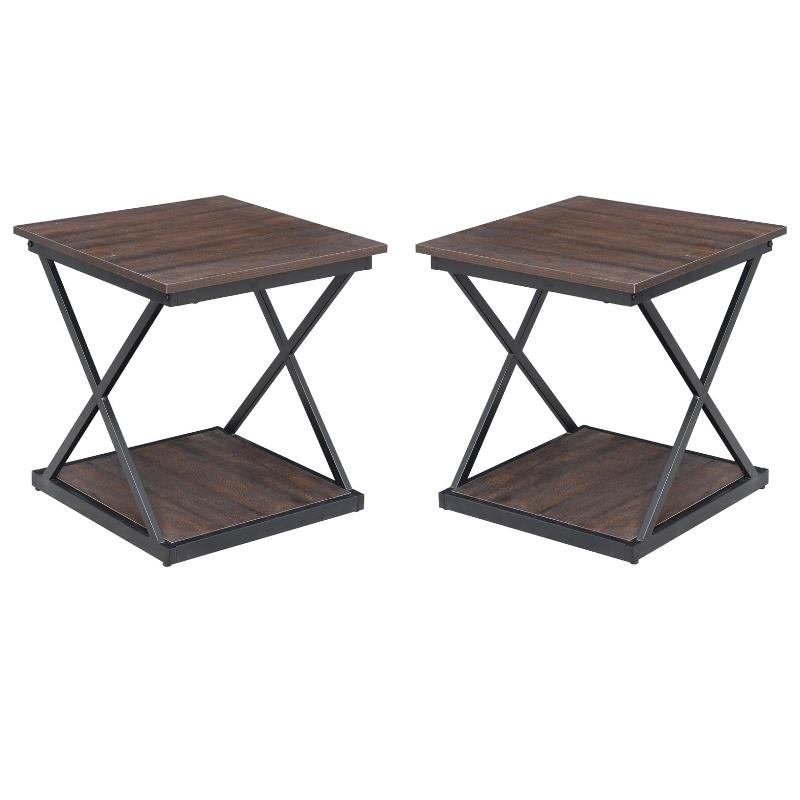 Home Square Metal Side Table in Brown and Black Finish - Set of 2