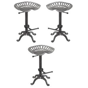 Home Square Vintage Farmhouse 18.75&quot Metal Stool in Brown - Set of 3
