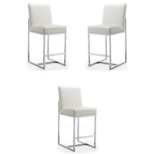 Home Square 37&quot Faux Leather Barstool in Pearl White - Set of 3